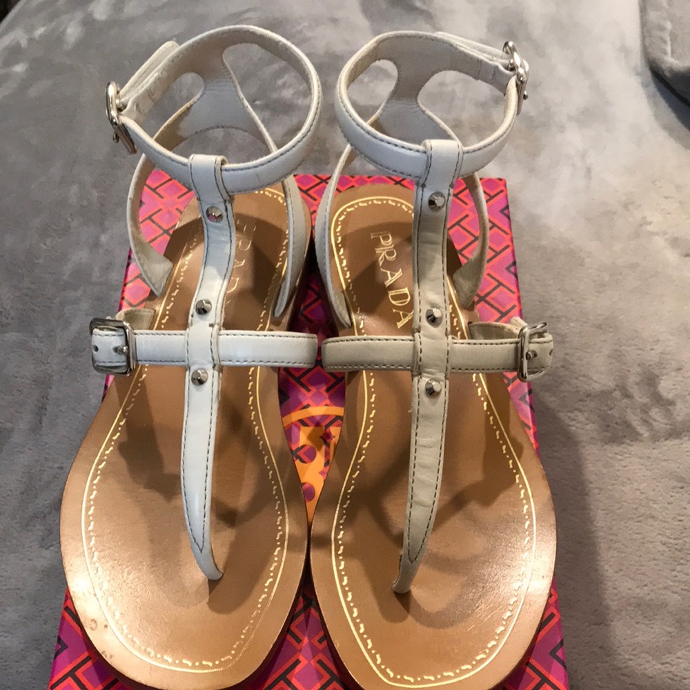 Prada White leather gladiator sandals.